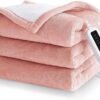 CORIWELL Heated Blanket Electric Throw - 50" x 60" Heating Blanket for Office Chair - 4 Heating Setting Bed Soft Warm Flannel Heat Blanket with 3 Hours Auto Shut Off, Machine Washable (Pink)