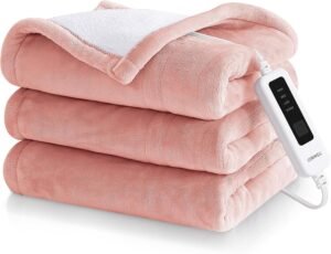 1 CORIWELL Heated Blanket Electric Throw - 50" x 60" Heating Blanket for Office Chair - 4 Heating Setting Bed Soft Warm Flannel Heat Blanket with 3 Hours Auto Shut Off, Machine Washable (Pink)