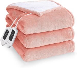 7 CORIWELL Heated Blanket Queen Size - 84" x 90" Oversized Electric Blanket Dual Controller - 4 Heating Setting Bed Warm Flannel Heat Blanket with 10 Hours Auto Shut Off, Machine Washable (Pink)