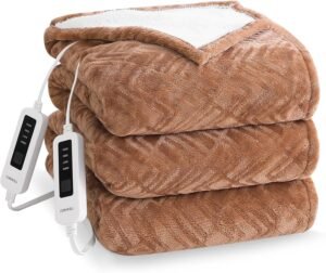 8 CORIWELL Heated Blanket Queen Size - 84" x 90" Electric Blanket Dual Controller - 4 Heating Setting Bed Soft Warming Flannel Heat Blanket with 10 Hours Auto Shut Off, Machine Washable (Brown)