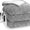 CORIWELL Heated Throw Electric Blanket - 50" x 60" Flannel Velvet Heat Blanket for Office - 5 Heating Setting Bed Soft Warming Blanket with 3 Hours Auto Shut Off, Machine Washable (Grey)