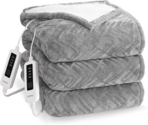 8 CORIWELL Heated Blanket Queen Size - 84'' x 90'' Dual Controller - 4 Heating Setting Bed Soft Warming Flannel Heat Blanket with 10 Hours Auto Shut Off, Machine Washable (Grey) (ETL-5008165)